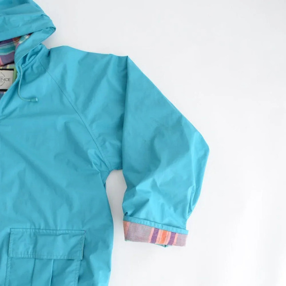 Vintage Sequence Teal Rain Jacket with Rainbow Lining Size  20 - Picture 8 of 15